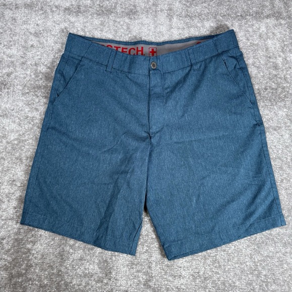 Swiss Tech Shorts Men's 36 Navy Heather Chino Flat‎ Front Performance Tech Golf - Picture 1 of 9